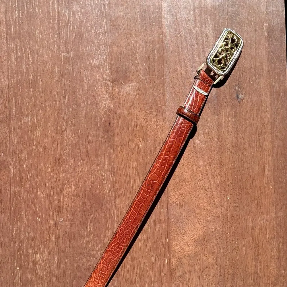 Raymond Floyd Genuine Leather Croc Embossed Belt Brown Gold Buckle Size M 33”